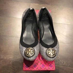 Tory Burch black pattered flats